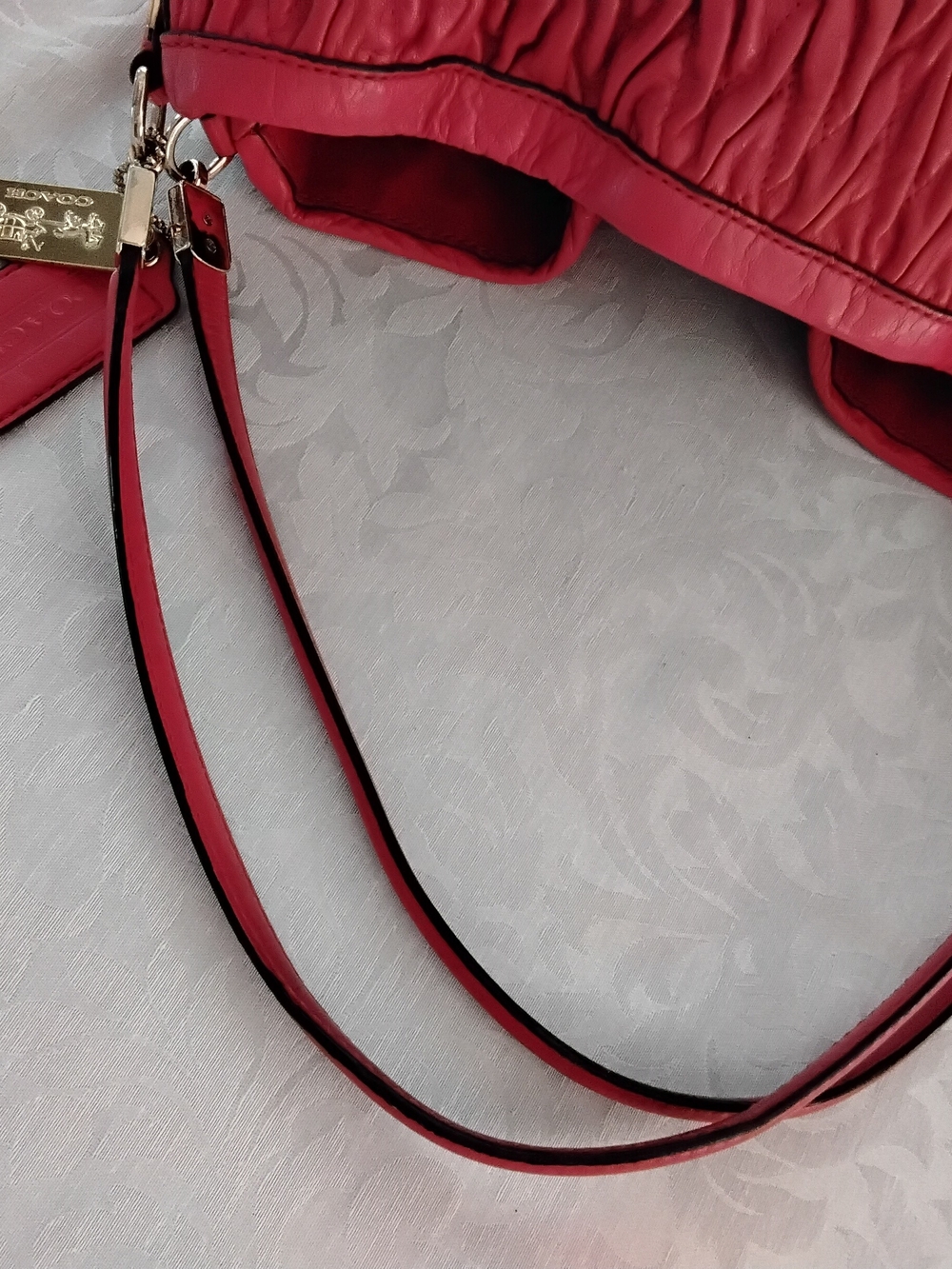 Coach Madison Coral Ruched Gathered Twist Leather Hobo Style D1382-25260 - Picture 7 of 11